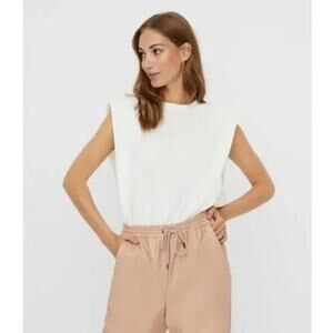 Vero Moda Evelyn Cap Sleeve Shoulder Pad Tee White Size XL Casual T-Shirt